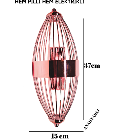 Beyzbol Rose , Pilli Aplik, Anahtarlı, Pilli Elektrikli 1 Adet Ledli Duvar Aplik