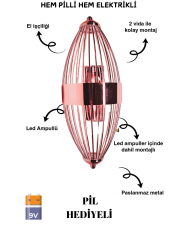 Beyzbol Rose , Pilli Aplik, Anahtarlı, Pilli Elektrikli 1 Adet Ledli Duvar Aplik