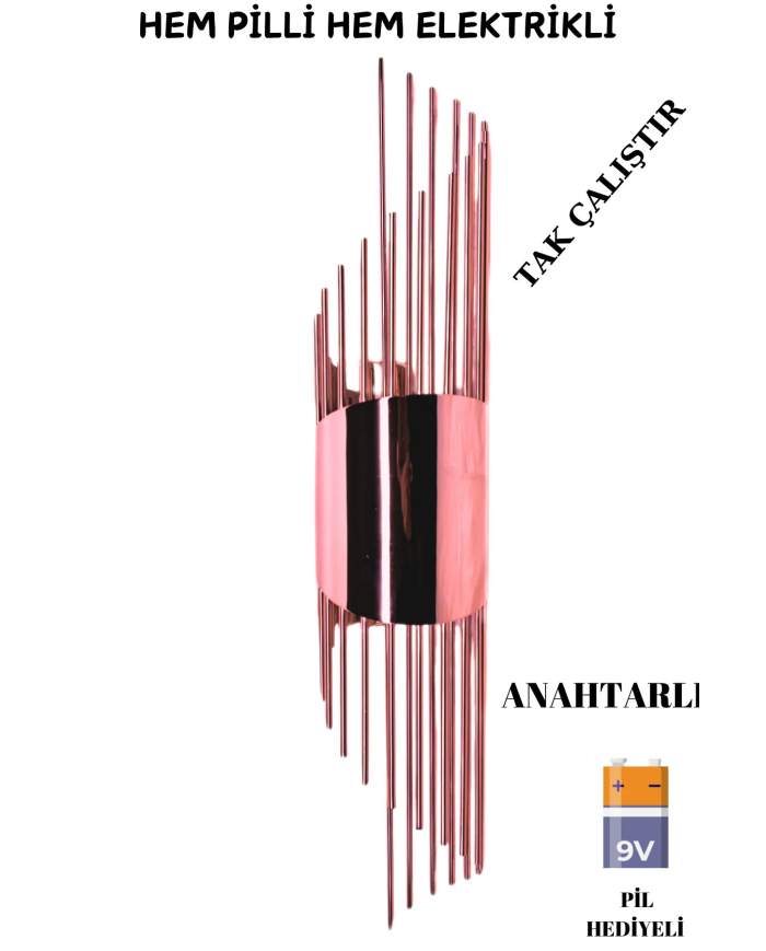 Sarkıt Rose, Pilli Aplik, Anahtarlı, Pilli Elektrikli , Ledli Duvar Aplik, - 1 Adet