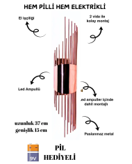 Sarkıt Rose, Pilli Aplik, Anahtarlı, Pilli Elektrikli , Ledli Duvar Aplik, - 1 Adet