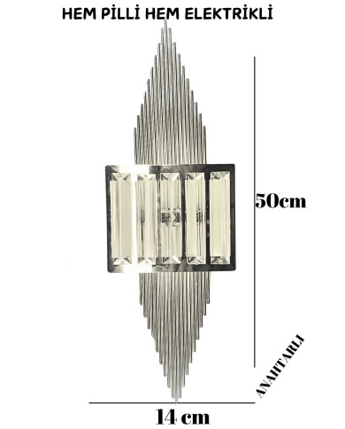 Pramit Krom Duvar Pilli Aplik, 2'si 1 Arada Ledli Duvar Aplik, Tak Çalıştır, Kablosuz