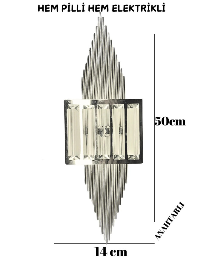 Pramit Krom Duvar Pilli Aplik, 2'si 1 Arada Ledli Duvar Aplik, Tak Çalıştır, Kablosuz