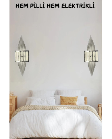 Pramit Krom Duvar Pilli Aplik, 2'si 1 Arada Ledli Duvar Aplik, Tak Çalıştır, Kablosuz
