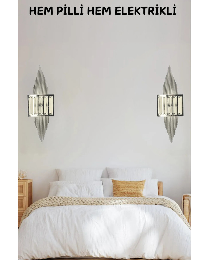 Pramit Krom Duvar Pilli Aplik, 2'si 1 Arada Ledli Duvar Aplik, Tak Çalıştır, Kablosuz