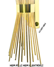 Kirpi Gold Duvar Aplik,pilli Aplik, Led Ampüllü Tekli Duvar Aplik Duvar Lambası