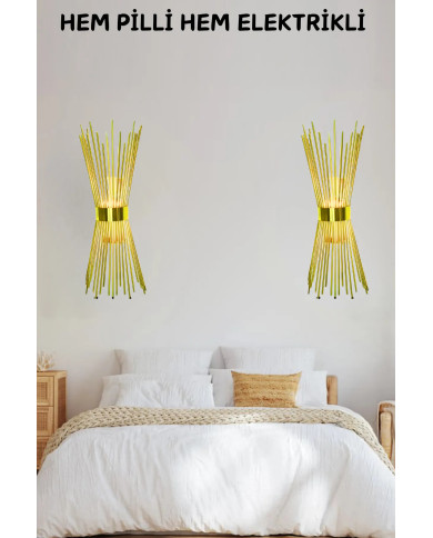 Kirpi Gold Duvar Aplik,pilli Aplik, Led Ampüllü Tekli Duvar Aplik Duvar Lambası