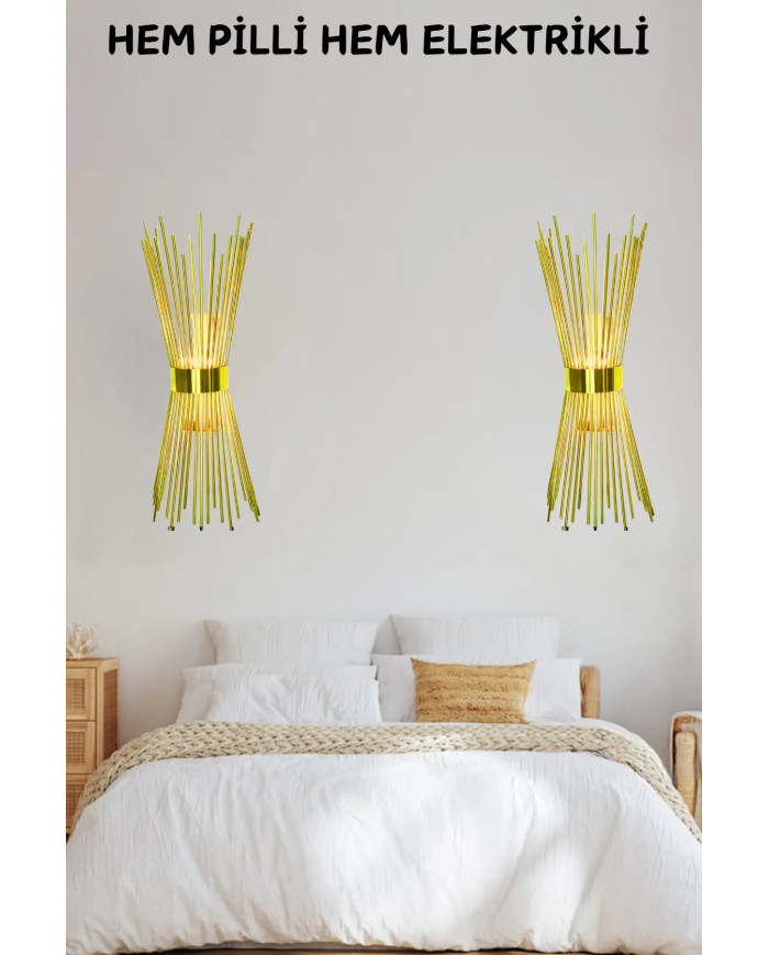 Kirpi Gold Duvar Aplik,pilli Aplik, Led Ampüllü Tekli Duvar Aplik Duvar Lambası