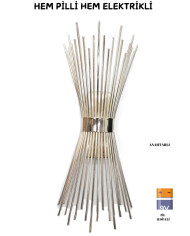 Kirpi Gümüş Duvar Aplik, Pilli Aplik Led Işıklı Krom Kaplamalı Tekli Duvar Lambası 1 Adet