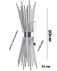 Kirpi Gümüş Duvar Aplik, Pilli Aplik Led Işıklı Krom Kaplamalı Tekli Duvar Lambası 1 Adet