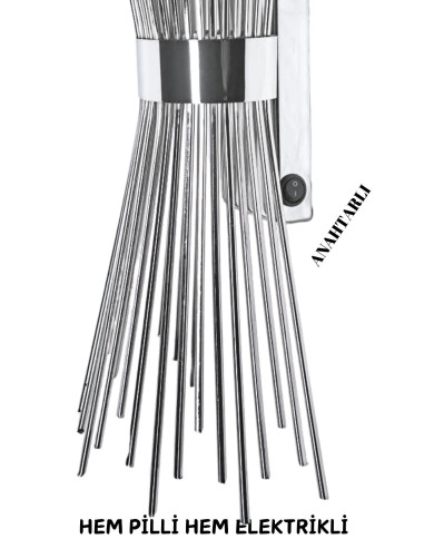 Kirpi Gümüş Duvar Aplik, Pilli Aplik Led Işıklı Krom Kaplamalı Tekli Duvar Lambası 1 Adet