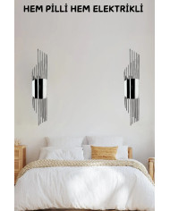 Sarkıt Gümüş Duvar Aplik, Pilli Aplik Led Ampüllü Tekli Duvar Lambası, Ev Otel Aplik 1 Adet