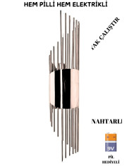 Sarkıt Gümüş Duvar Aplik, Pilli Aplik Led Ampüllü Tekli Duvar Lambası, Ev Otel Aplik 1 Adet