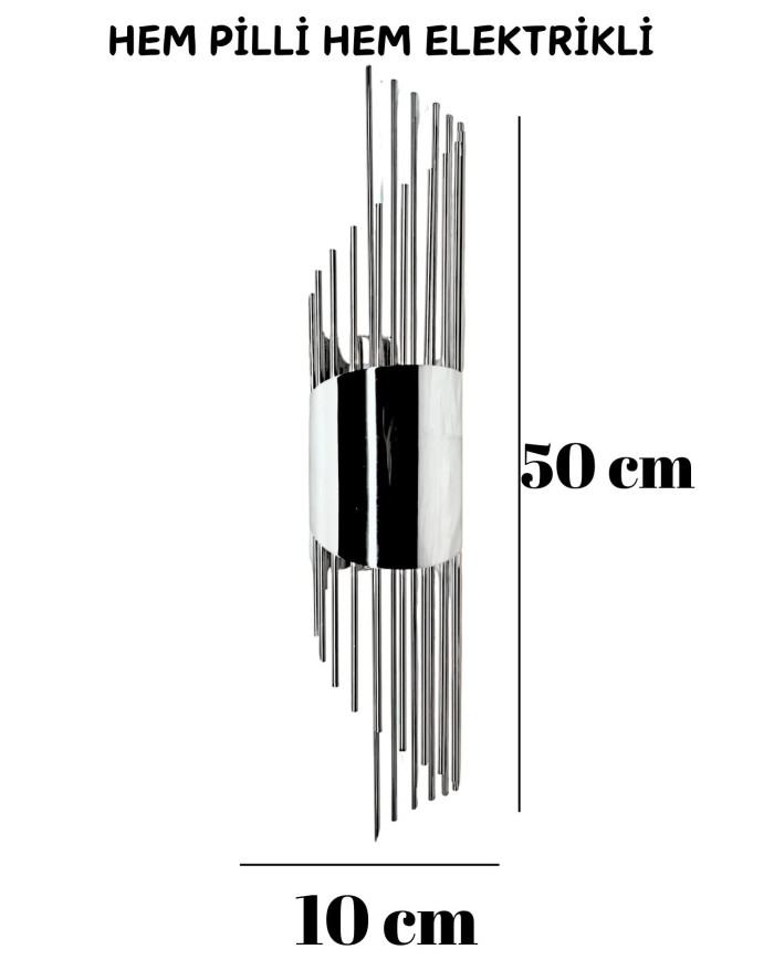 Sarkıt Gümüş Duvar Aplik, Pilli Aplik Led Ampüllü Tekli Duvar Lambası, Ev Otel Aplik 1 Adet