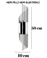 Sarkıt Gümüş Duvar Aplik, Pilli Aplik Led Ampüllü Tekli Duvar Lambası, Ev Otel Aplik 1 Adet