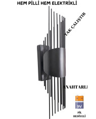 Sarkıt Siyah Duvar Aplik, Pilli Aplik, Led Ampüllü Tekli Duvar Aplik, Duvar Lambası