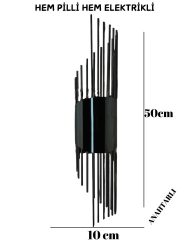 Sarkıt Siyah Duvar Aplik, Pilli Aplik, Led Ampüllü Tekli Duvar Aplik, Duvar Lambası
