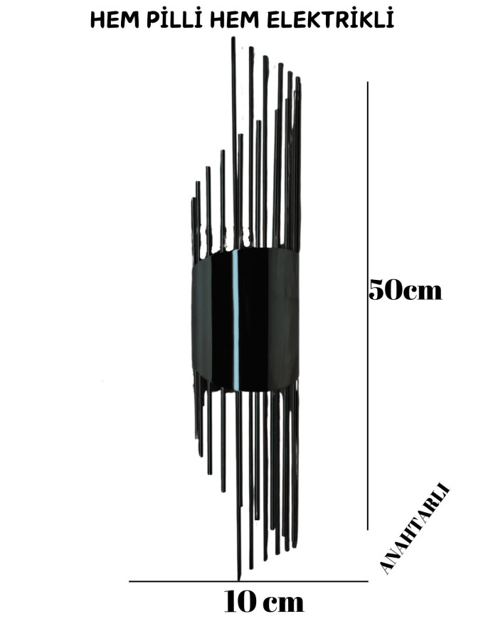 Sarkıt Siyah Duvar Aplik, Pilli Aplik, Led Ampüllü Tekli Duvar Aplik, Duvar Lambası