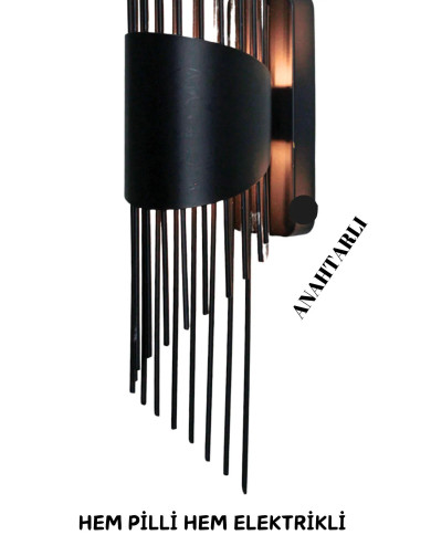 Sarkıt Siyah Duvar Aplik, Pilli Aplik, Led Ampüllü Tekli Duvar Aplik, Duvar Lambası