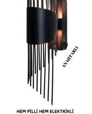 Sarkıt Siyah Duvar Aplik, Pilli Aplik, Led Ampüllü Tekli Duvar Aplik, Duvar Lambası