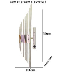 Merdiven Gümüş Duvar Pilli Aplik Ev Otel, Salon Ve Ofis Için Led Işıklı Kaplamalı Aplik 1 Adet