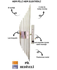 Merdiven Gümüş Duvar Pilli Aplik Ev Otel, Salon Ve Ofis Için Led Işıklı Kaplamalı Aplik 1 Adet