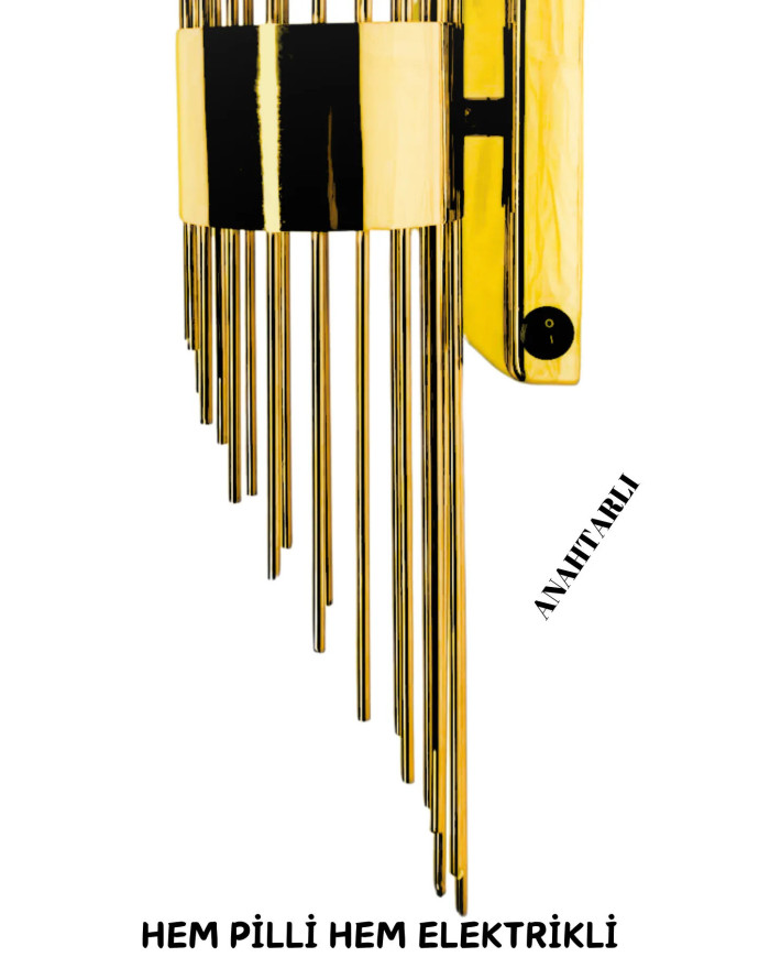 Merdiven Gold Duvar Aplik, Pilli Aplik, Led Ampüllü Duvar Aplik, Lamba, Otel ,ofis Aplik 1 Adet