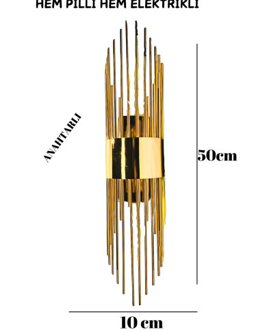 Merdiven Gold Duvar Aplik, Pilli Aplik, Led Ampüllü Duvar Aplik, Lamba, Otel ,ofis Aplik 1 Adet