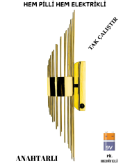 Merdiven Gold Duvar Aplik, Pilli Aplik, Led Ampüllü Duvar Aplik, Lamba, Otel ,ofis Aplik 1 Adet