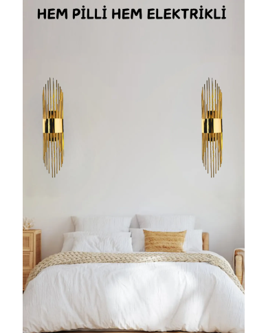 Merdiven Gold Duvar Aplik, Pilli Aplik, Led Ampüllü Duvar Aplik, Lamba, Otel ,ofis Aplik 1 Adet