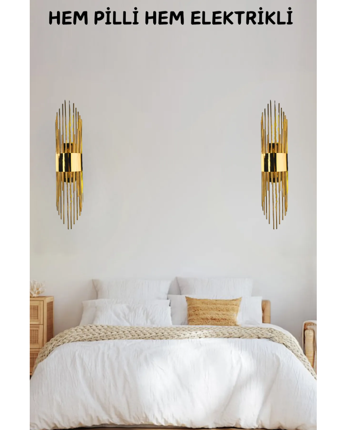 Merdiven Gold Duvar Aplik, Pilli Aplik, Led Ampüllü Duvar Aplik, Lamba, Otel ,ofis Aplik 1 Adet