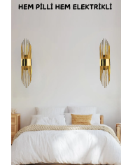 Merdiven Gold Duvar Aplik, Pilli Aplik, Led Ampüllü Duvar Aplik, Lamba, Otel ,ofis Aplik 1 Adet
