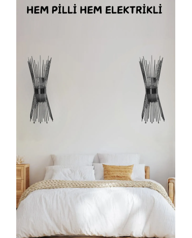 Kirpi Siyah Aplik, Pilli Aplik, ,led Ampüllü Tekli Duvar Apliği, Tekli Duvar Lambası