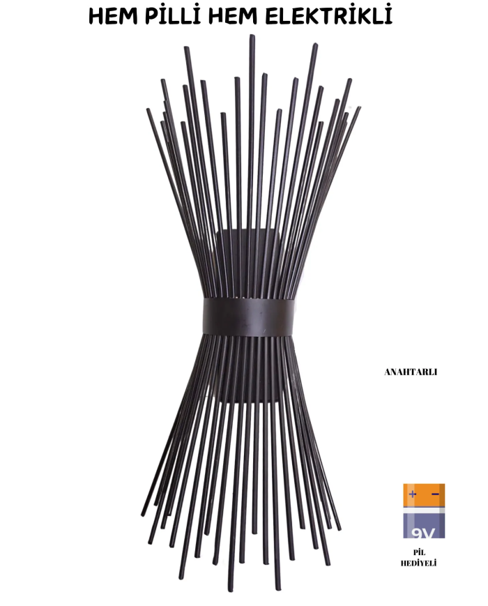 Kirpi Siyah Aplik, Pilli Aplik, ,led Ampüllü Tekli Duvar Apliği, Tekli Duvar Lambası