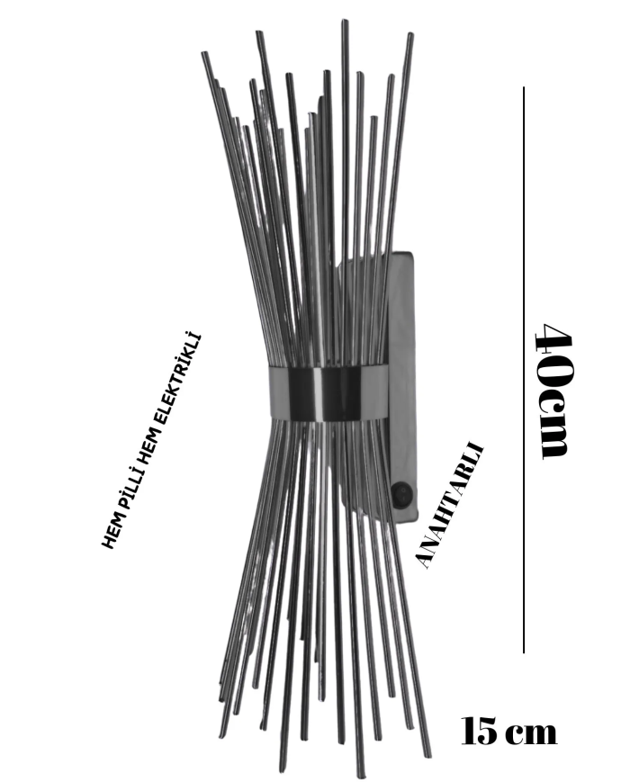 Kirpi Siyah Aplik, Pilli Aplik, ,led Ampüllü Tekli Duvar Apliği, Tekli Duvar Lambası