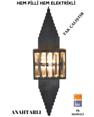 Pramit Siyah Duvar Aplik,pilli Aplik, Led Ampullü Tekli Duvar Apliği, Duvar Lambası 1 Adet