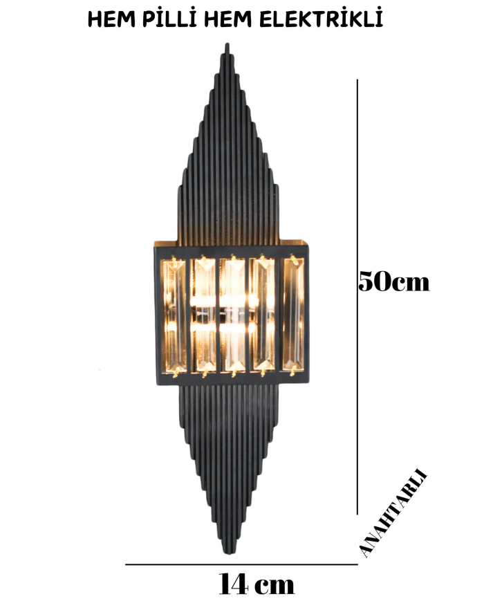 Pramit Siyah Duvar Aplik,pilli Aplik, Led Ampullü Tekli Duvar Apliği, Duvar Lambası 1 Adet