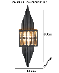Pramit Siyah Duvar Aplik,pilli Aplik, Led Ampullü Tekli Duvar Apliği, Duvar Lambası 1 Adet