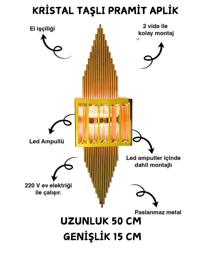 Pramit Gold Duvar Aplik Pilli Ve Elektrikli Ledli Duvar Aplik, Tak Çalıştır, 1 Adet