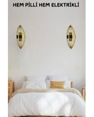 Beyzbol Gold, Pilli Aplik, Anahtarlı, Pilli Elektrikli 2'si 1 Arada, Ledli Duvar Aplik, Gece lamba