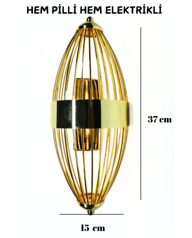 Beyzbol Gold, Pilli Aplik, Anahtarlı, Pilli Elektrikli 2'si 1 Arada, Ledli Duvar Aplik, Gece lamba