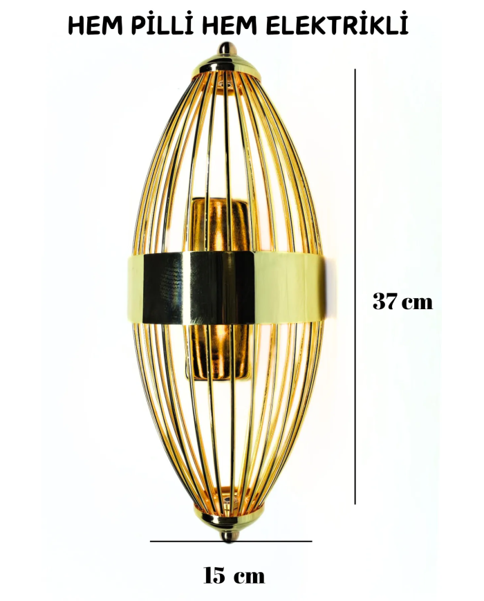 Beyzbol Gold, Pilli Aplik, Anahtarlı, Pilli Elektrikli 2'si 1 Arada, Ledli Duvar Aplik, Gece lamba