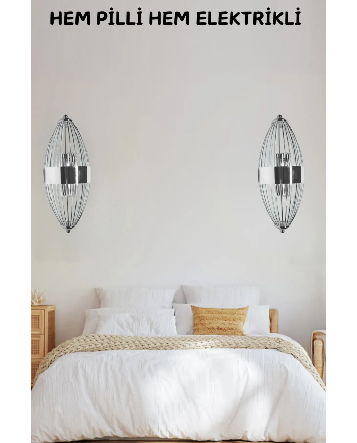 Beyzbol Gümüş, Pilli Aplik, Anahtarlı, Pilli Elektrikli Ledli Duvar Aplik, Gece Lamba 1 Adet