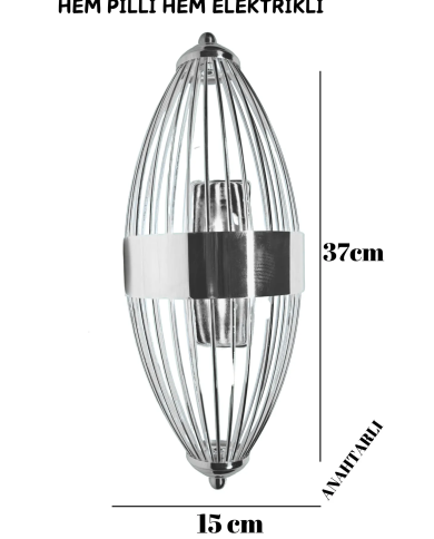 Beyzbol Gümüş, Pilli Aplik, Anahtarlı, Pilli Elektrikli Ledli Duvar Aplik, Gece Lamba 1 Adet