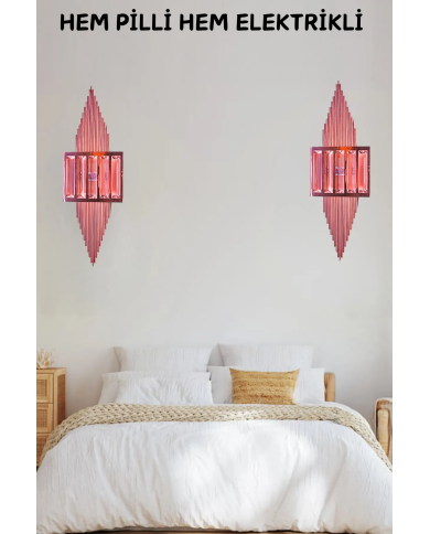 Pramit Rose Pilli Aplik, Anahtarlı, Pilli Elektrikli 1 Adet Ledli Duvar Aplik, Gece Lambası