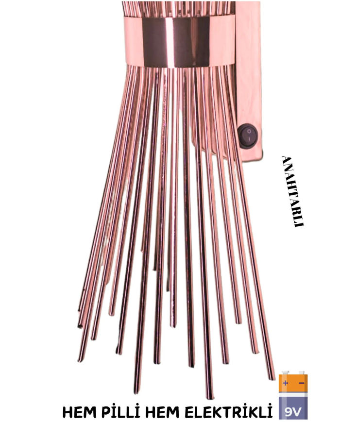 Kirpi Rose, Pilli Aplik, Anahtarlı, Pilli Elektrikli 1 Adet Ledli Duvar Aplik, Gece Lambası