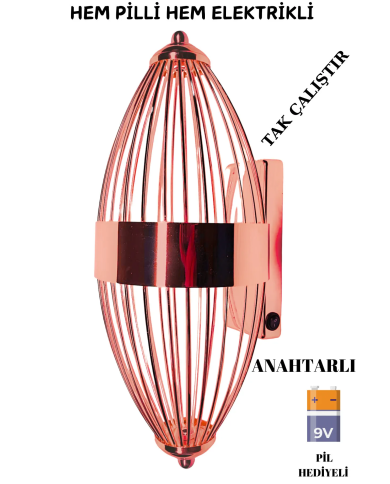 Beyzbol Rose , Pilli Aplik, Anahtarlı, Pilli Elektrikli 1 Adet Ledli Duvar Aplik